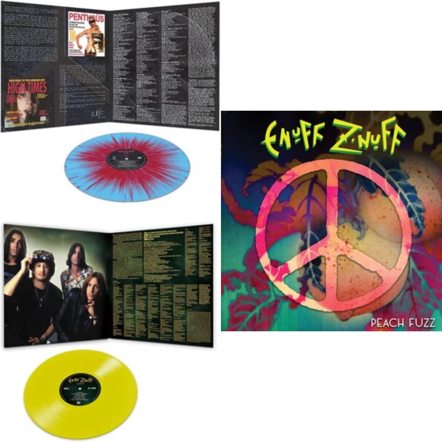 Enuff Z'nuff - 1985 (Blue & Red Starburst LP Vinyl) & Peach Fuzz (Peach LP Vinyl) & Seven (Yellow LP Vinyl/Reissue)