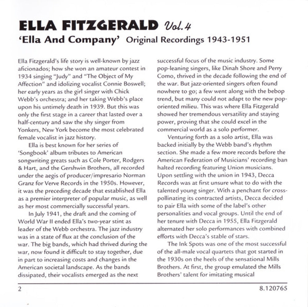 Ella Fitzgerald – Ella & Company, Vol. 4 Music CD