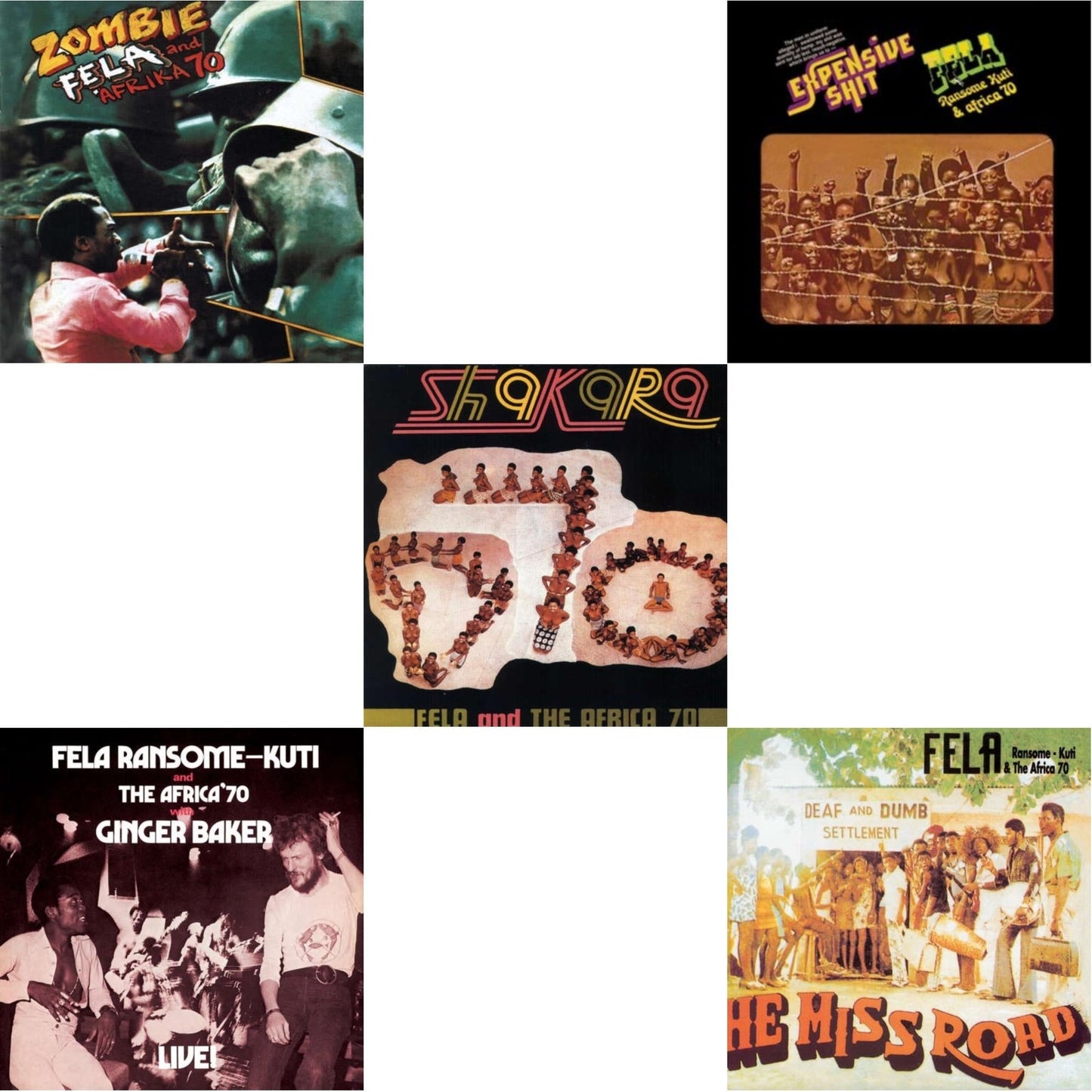 Fela Kuti - Zombie & Fela Live With Ginger Baker & Shakara & Expensive Shit & He Miss Road - LP Vinyl Bundle