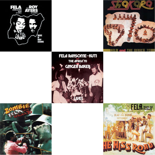 Fela Kuti - Music Of Many Colours & Zombie & Fela Live With Ginger Baker & Shakara & He Miss Road - LP Vinyl Bundle