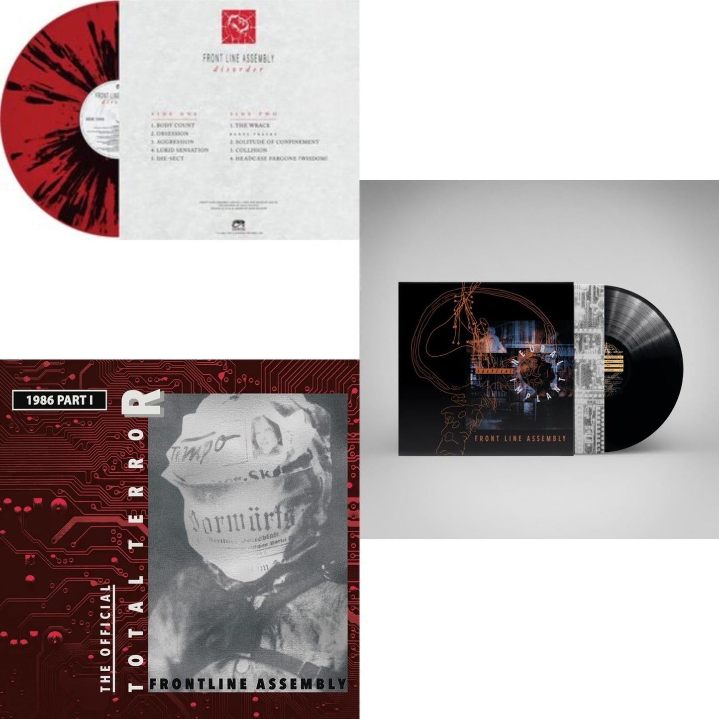 Front Line Assembly - Tactical Neural Implant (Remastered) & Disorder (Red & Black Splatter LP Vinyl) & Total Terror Part I 1986 (Red Vinyl/2LP)