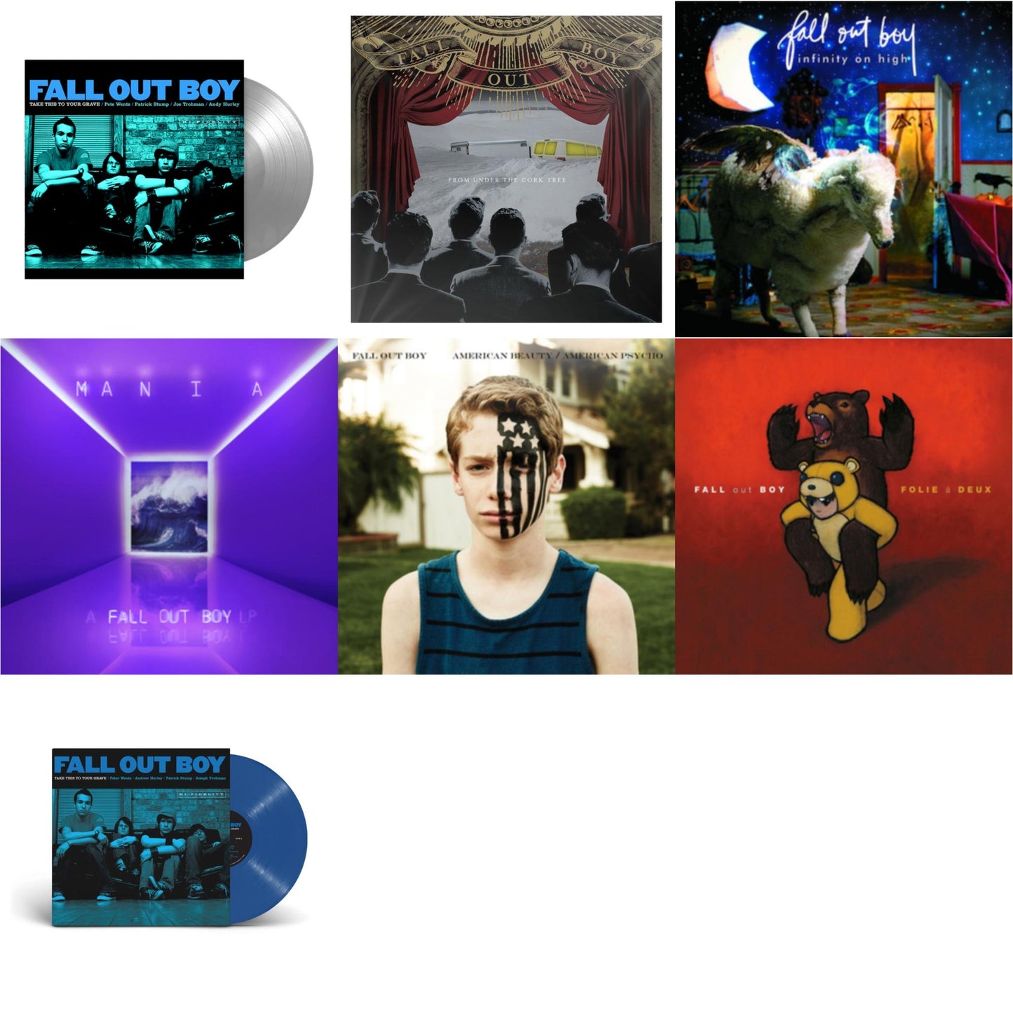 Fall Out Boy - Take This To Your Grave (20Th Anniversary/Blue Jay LP Vinyl) & Take This To Your Grave (Fbr 25Th Anniversary Edition/Silver LP Vinyl) & Folie A Deux & American Beauty / American Psycho & From Under The Cork Tree & Infinity On High & M