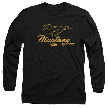 Ford Mustang Pony Script Mens Long Sleeve Shirt Black