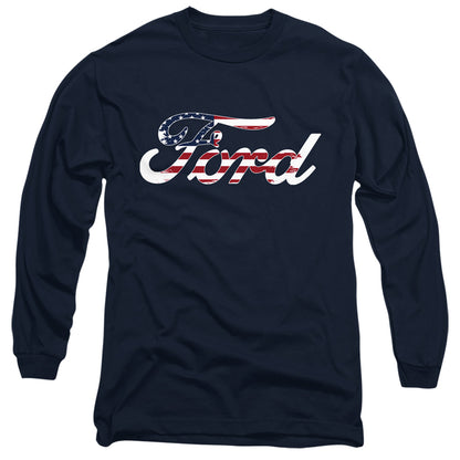 Ford Flag Logo Mens Long Sleeve Shirt Navy Officially Licensed