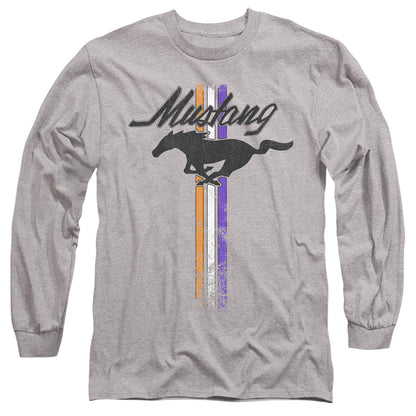 Ford Mustang Mustang Stripes Mens Long Sleeve Shirt Athletic Heather Officially Licensed