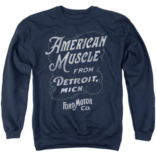 Ford American Muscle Classic Script Mens Crewneck Sweatshirt Navy