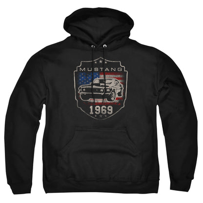Ford Mustang 1969 Flag Mens Hoodie Black Officially Licensed