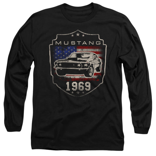 Ford Mustang 1969 Flag Mens Long Sleeve Shirt Black