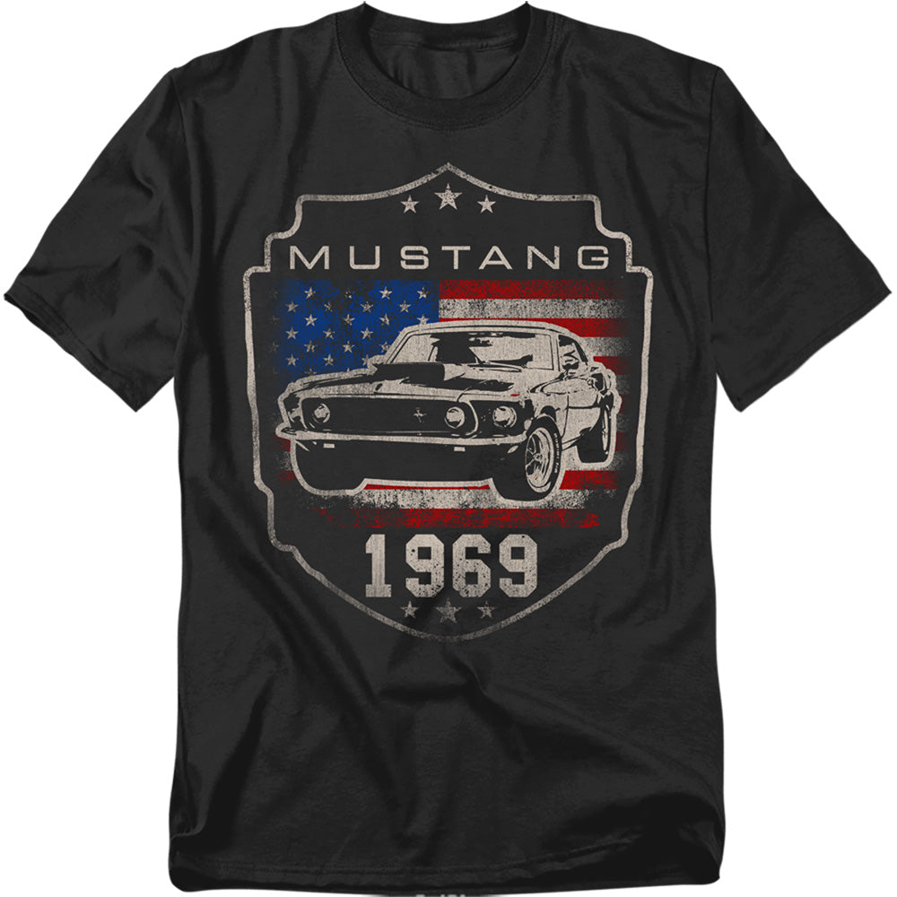 Ford Mustang 1969 Flag Mens T Shirt Black