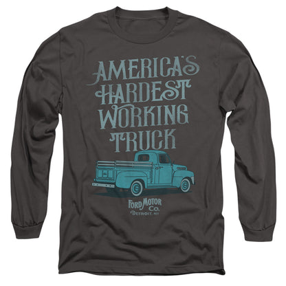 Ford Vintage America'S Hardest Working Truck Mens Long Sleeve Shirt Charcoal Officially Licensed