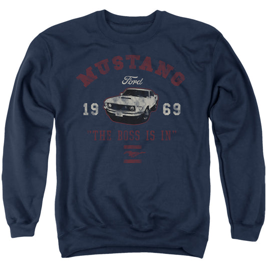 Ford Mustang Mustang The Boss Is In Mens Crewneck Sweatshirt Navy