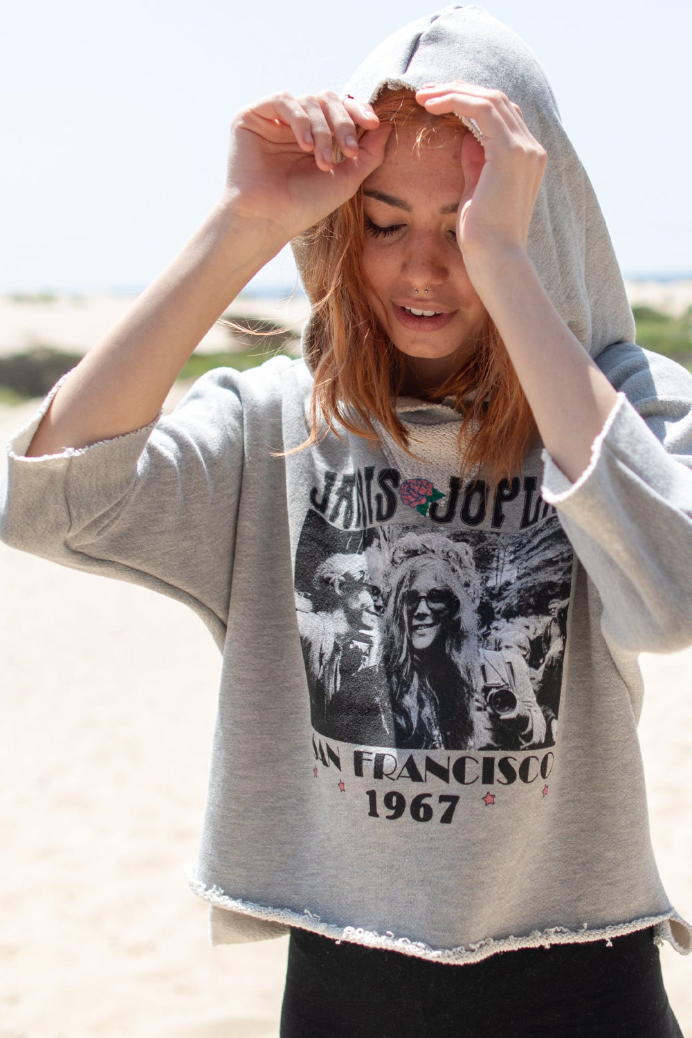 Janis Joplin Cropped Womens Hoodie Grey