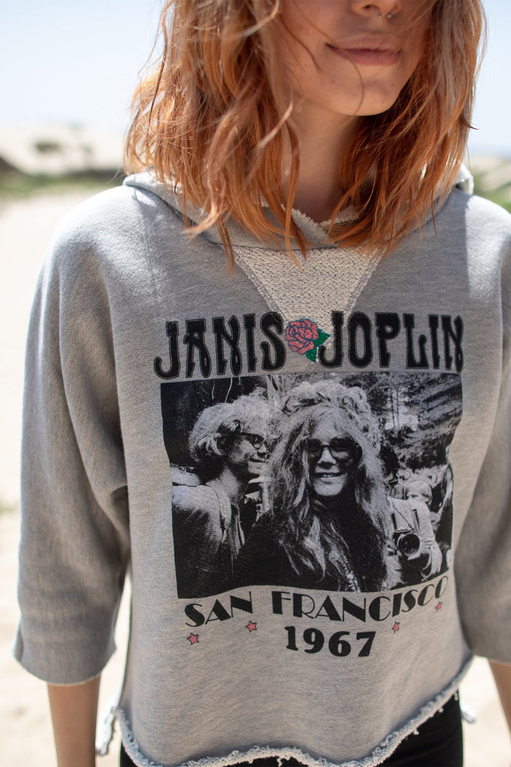 Janis Joplin Cropped Womens Hoodie Grey