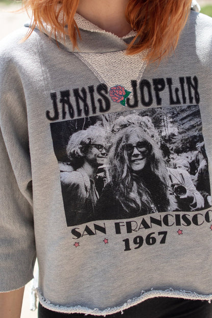 Janis Joplin Cropped Womens Hoodie Grey