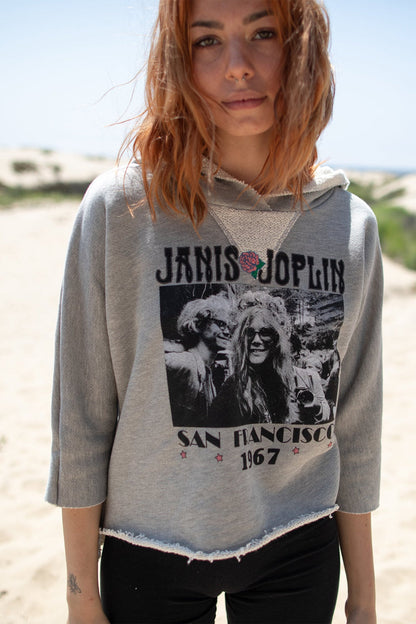 Janis Joplin Cropped Womens Hoodie Grey