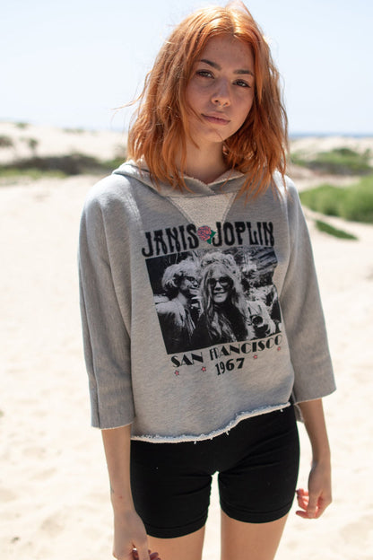 Janis Joplin Cropped Womens Hoodie Grey