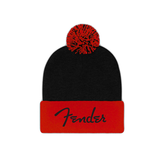 Fender Red Pom Beanie Hat Black Red