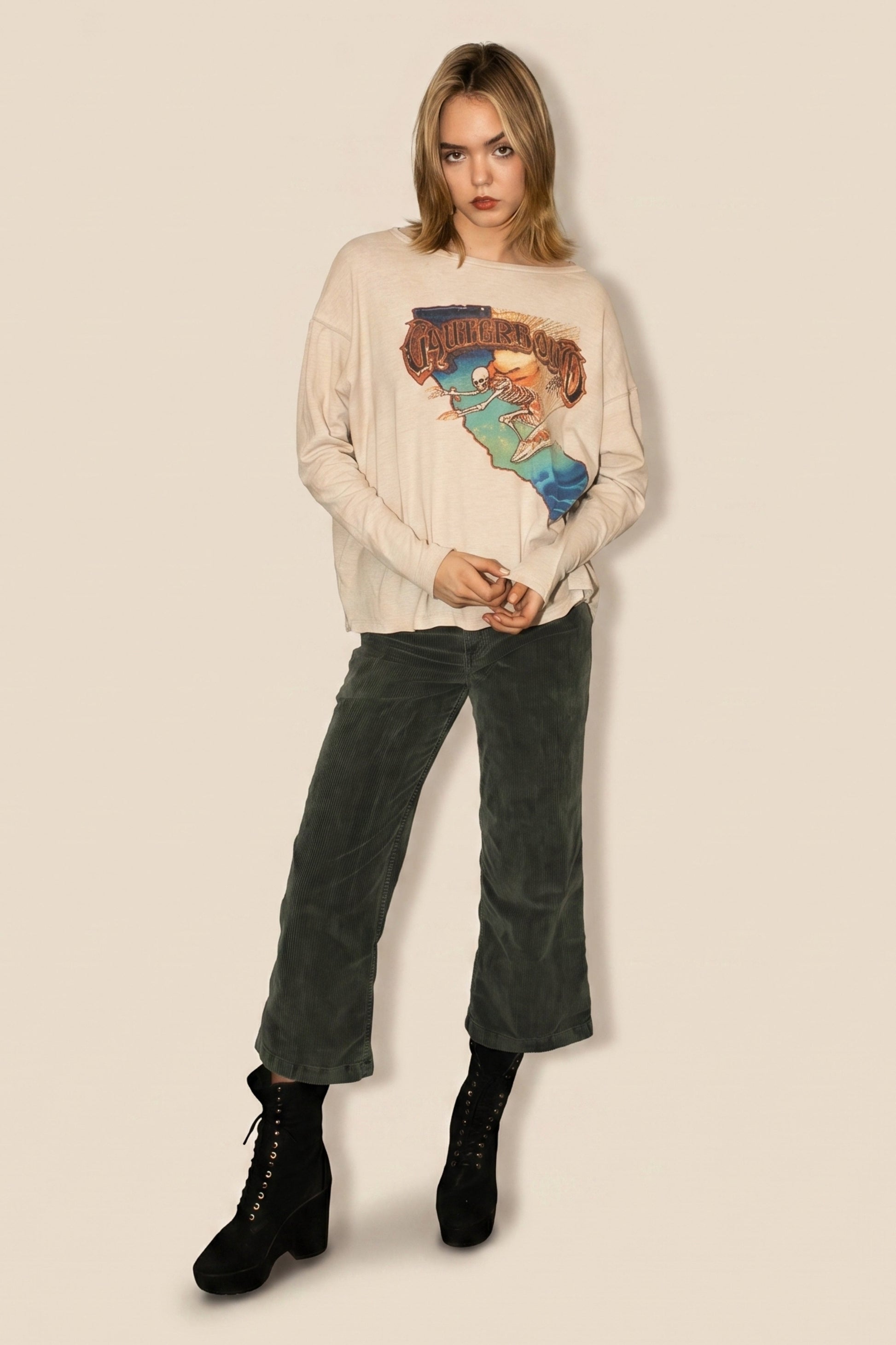 Grateful Dead California Womens Top Long Sleeve Shirt Natural Officially Licensed