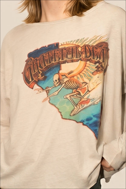 Grateful Dead California Womens Top Long Sleeve Shirt Natural Officially Licensed