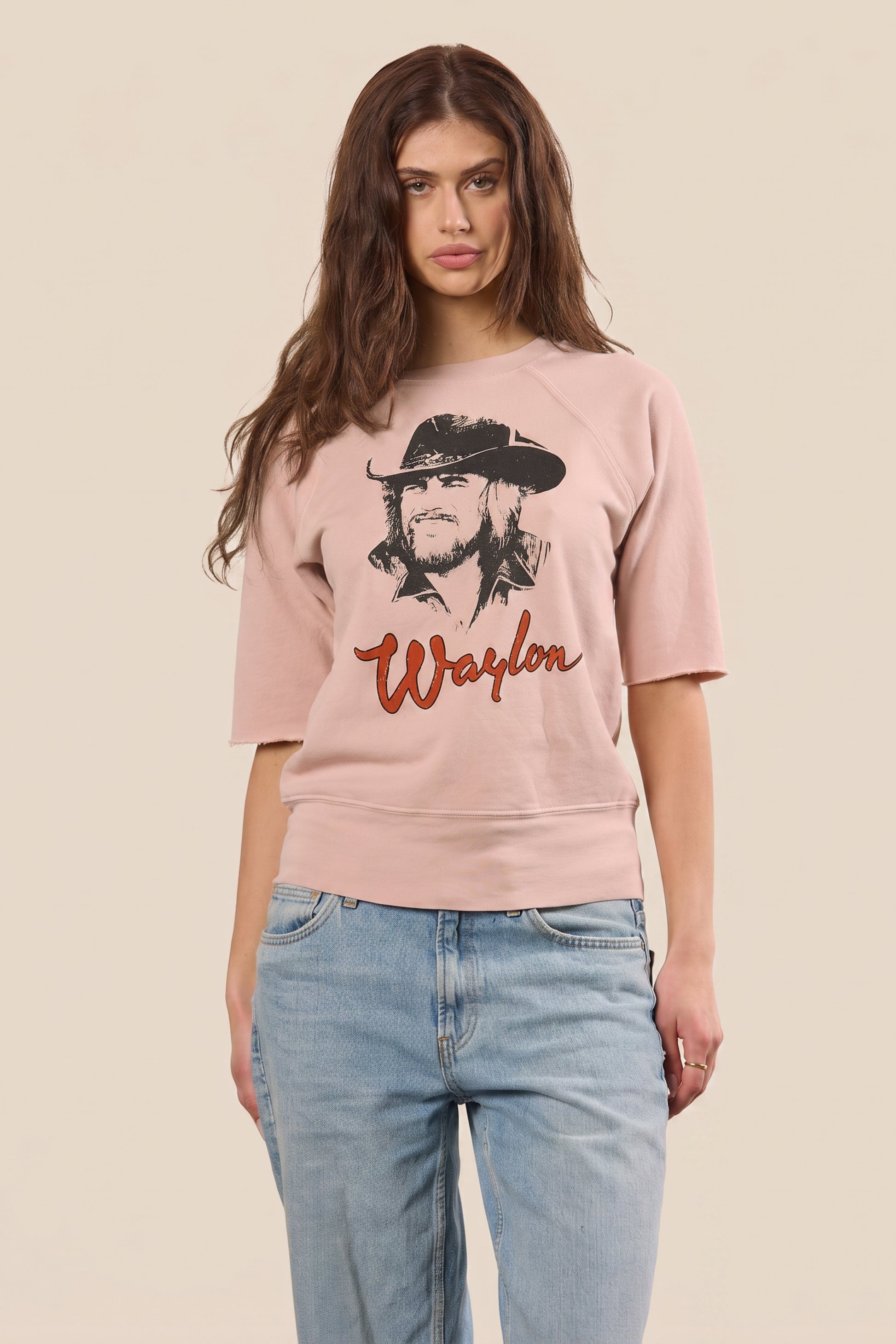 Waylon Jennings Womens Raglan Shirt Pink Officially Licensed