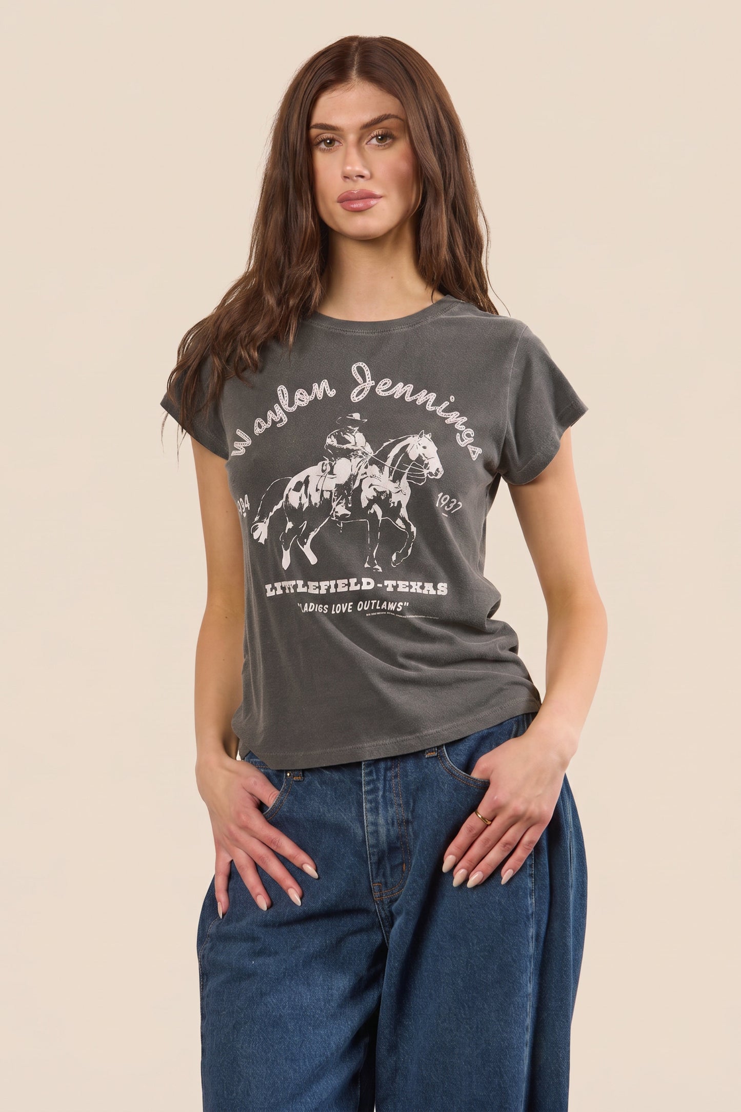 Waylon Jennings Fitted Baby Tee Womens T Shirt Charcoal Grey Officially Licensed