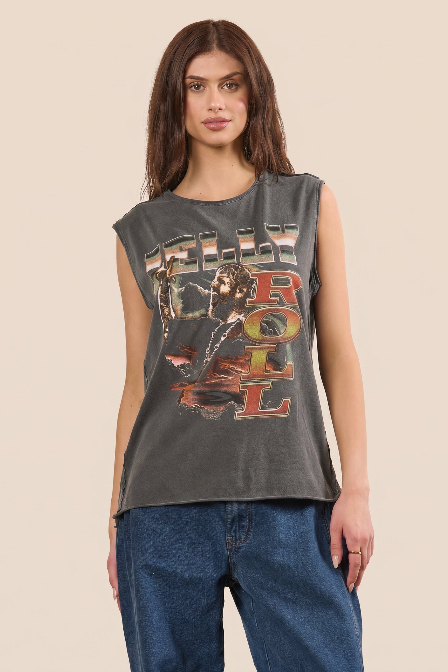 Jelly Roll Oversized Womens Tank Top Shirt Grey Officially Licensed