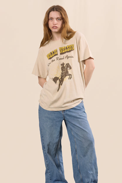 Willie Nelson Again, And Again Tee Womens T Shirt Tan Officially Licensed
