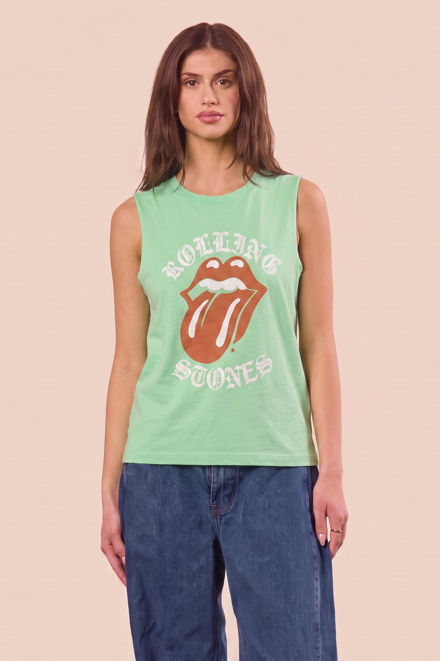 The Rolling Stones Old English Womens Tank Top Shirt Mint Green Officially Licensed