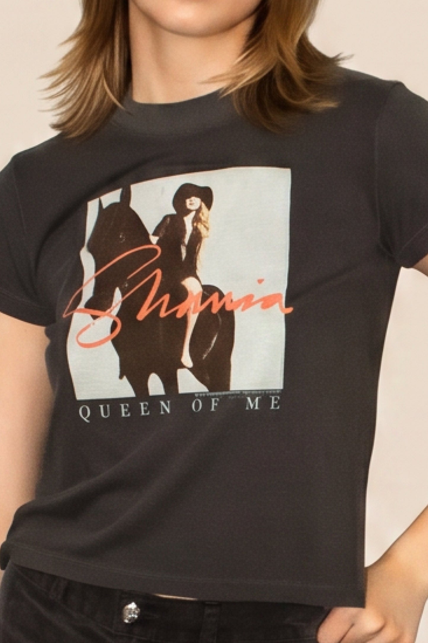 Shania Twain Queen of Me Crop Tee Womens T Shirt Grey Officially Licensed
