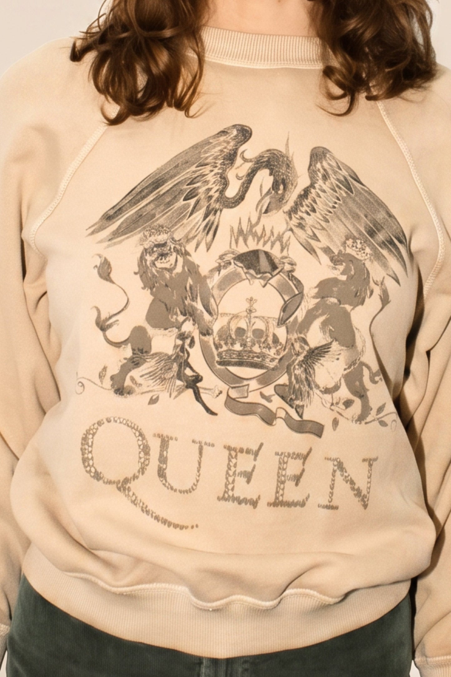 Queen Crest Womens Pullover Crewneck Sweatshirt Tan Officially Licensed