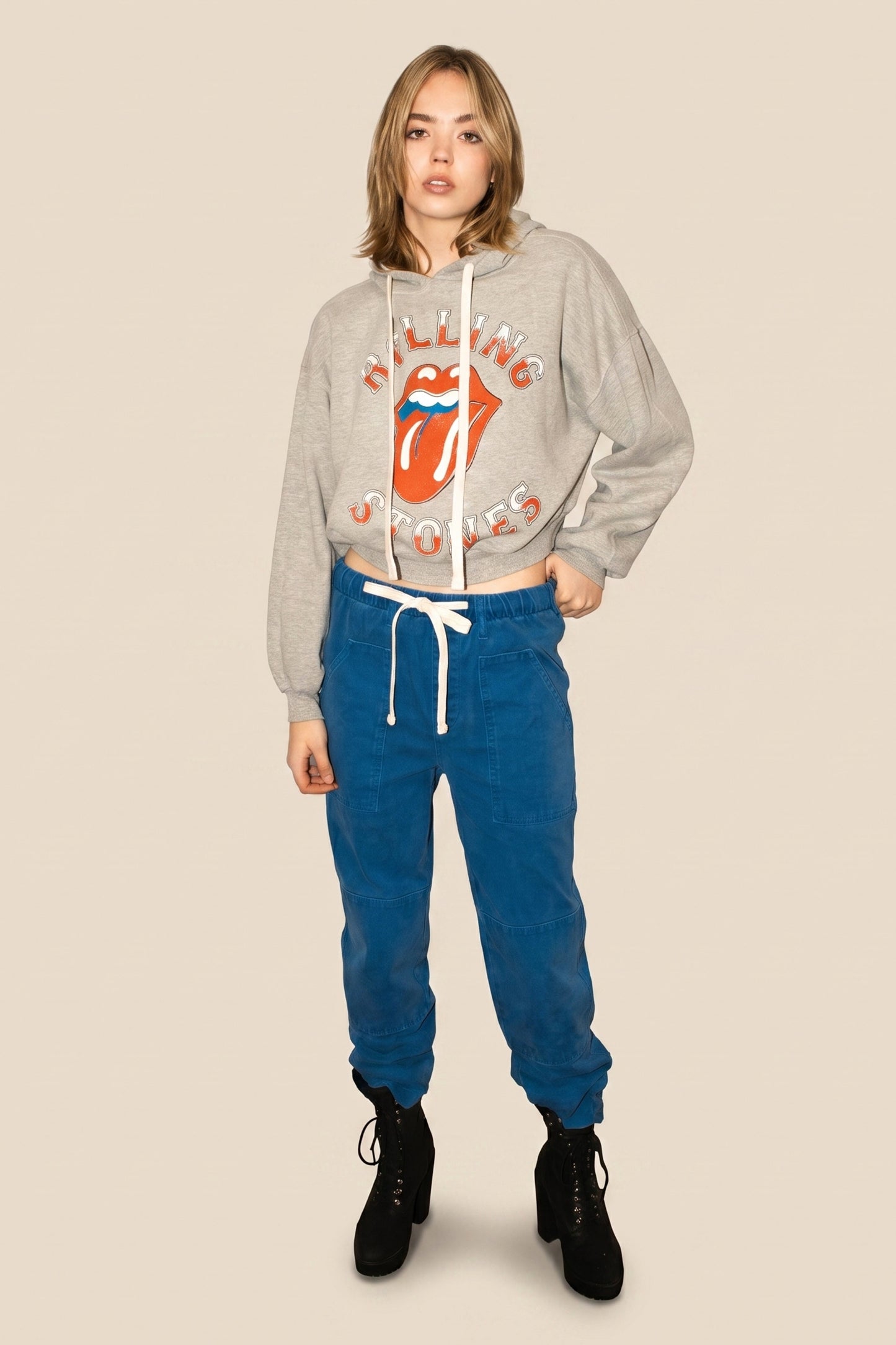 Rolling Stones Old English Womens Hoodie Grey Officially Licensed