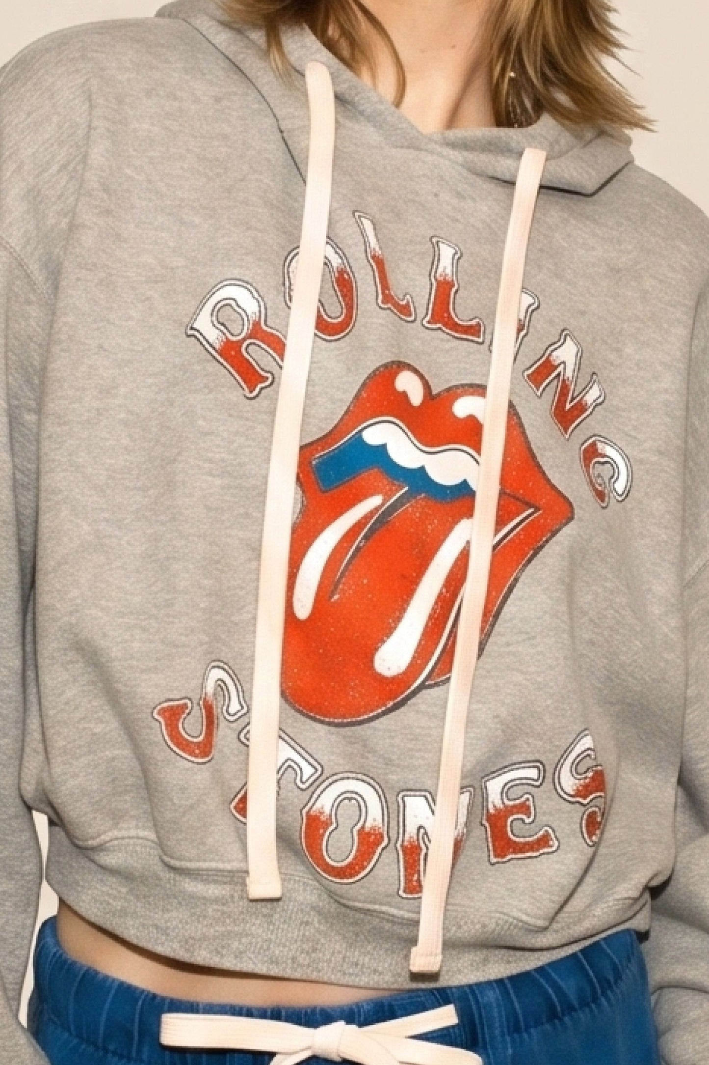 Rolling Stones Old English Womens Hoodie Grey Officially Licensed