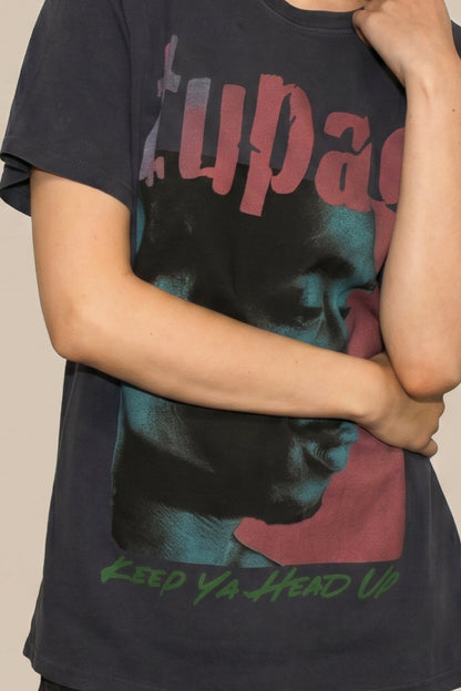 Tupac Keep Your Head Up Tee Womens T Shirt Navy Blue Officially Licensed