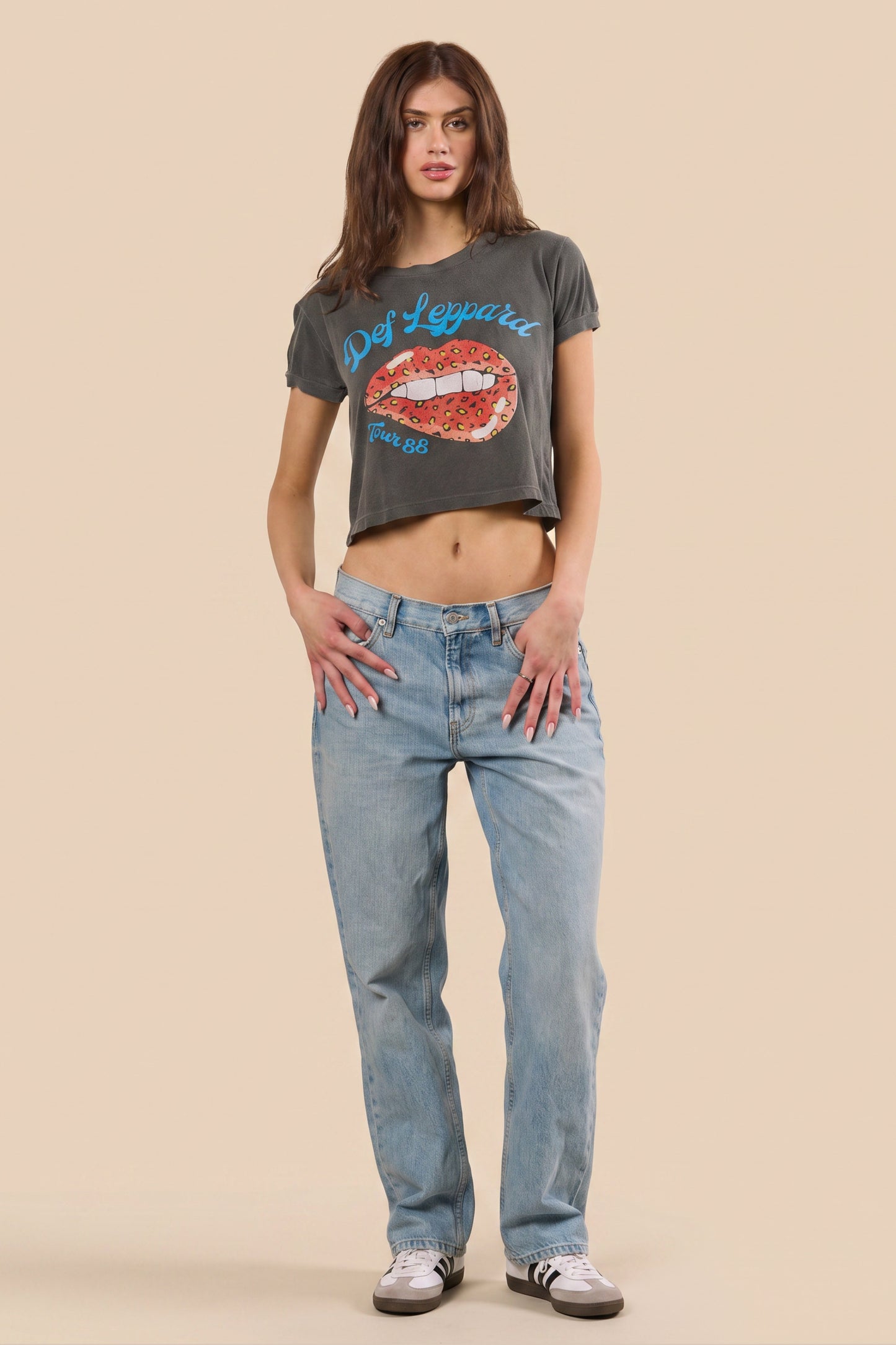 Def Leppard Tour of 1988 Cropped Tee Womens T Shirt Grey Officially Licensed