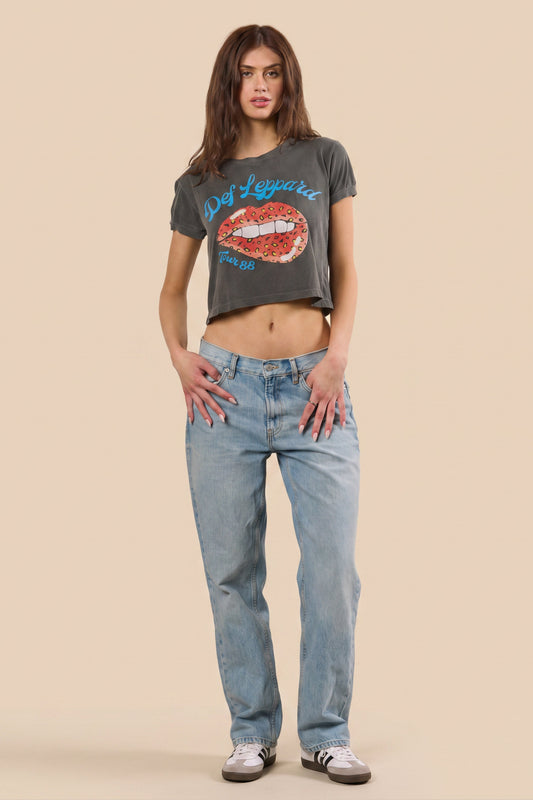 Def Leppard Tour of 1988 Cropped Tee Womens T Shirt Grey Officially Licensed