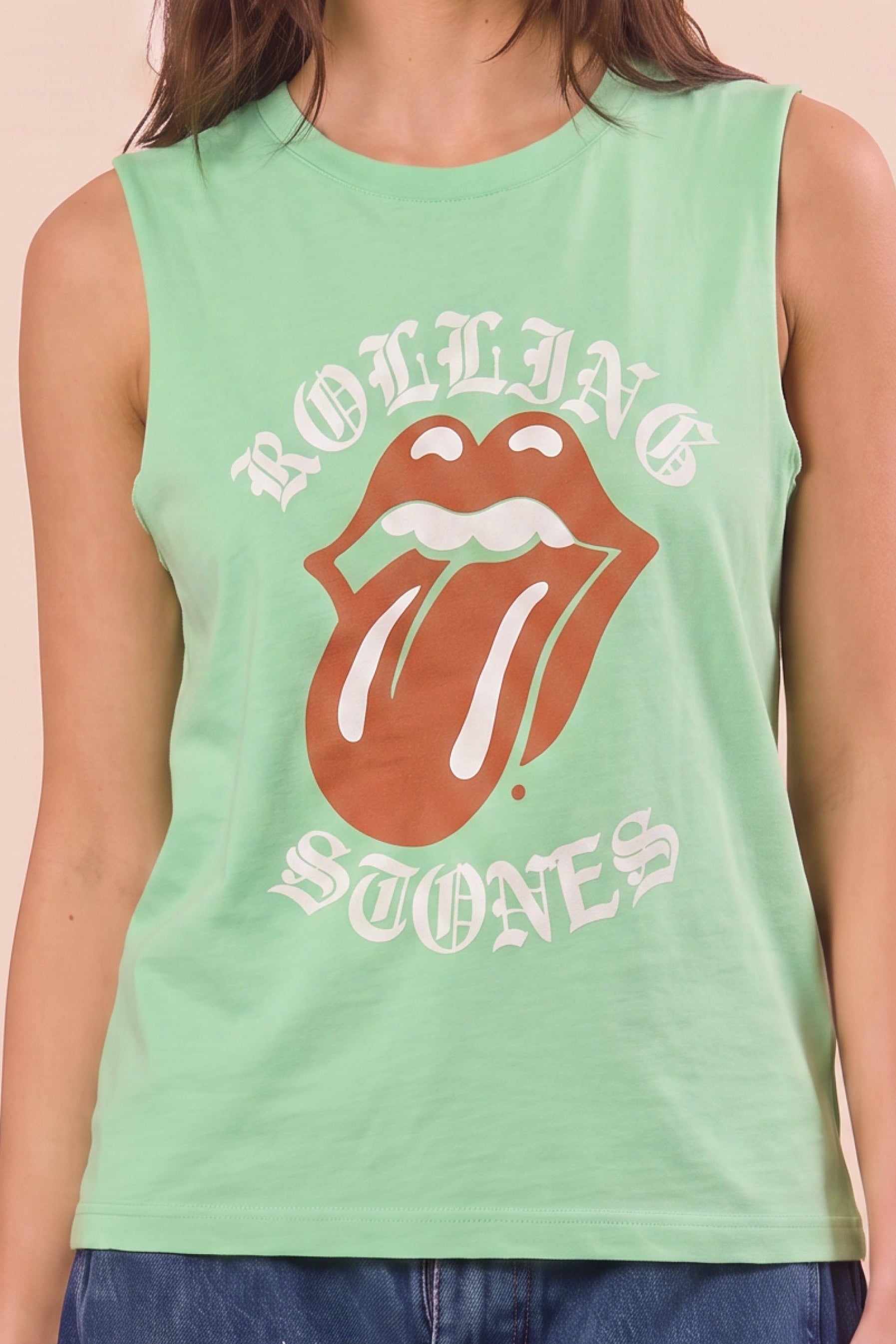 The Rolling Stones Old English Womens Tank Top Shirt Mint Green Officially Licensed