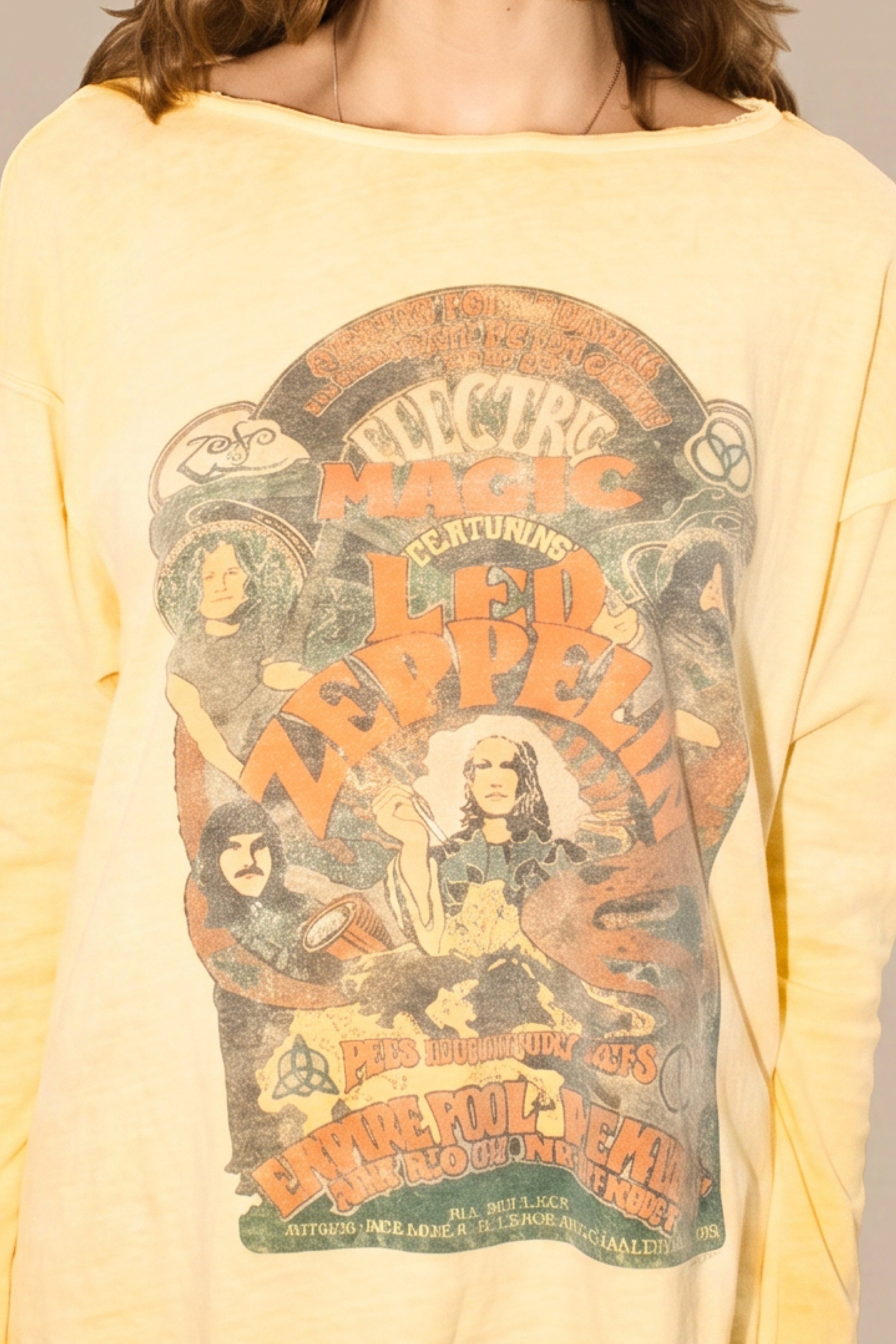Led Zeppelin Electric Magic Top Womens Long Sleeve Shirt Yellow Officially Licensed