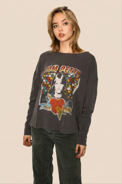 Tom Petty Top Womens Long Sleeve Shirt Black Officially Licensed