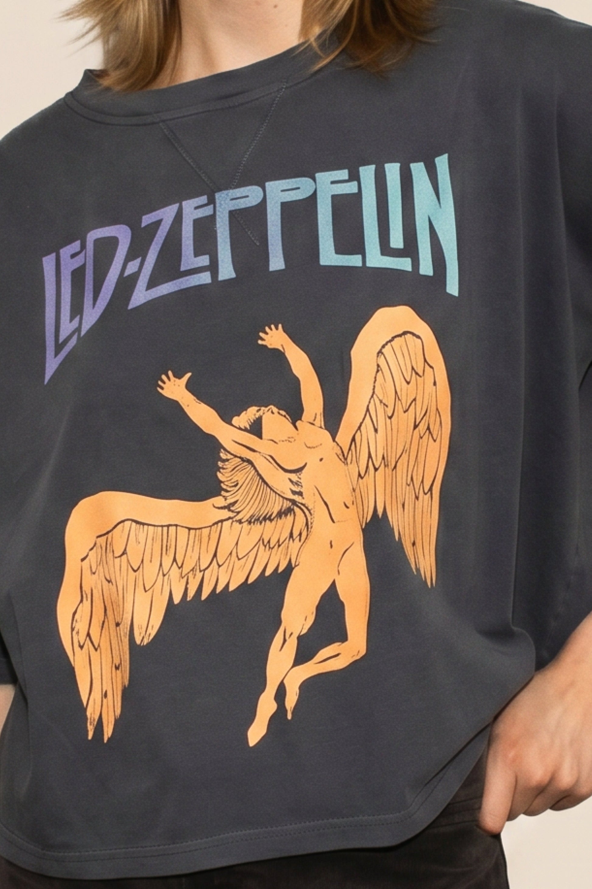 Led Zeppelin Swan Cropped Tee Womens T Shirt Navy Blue Officially Licensed