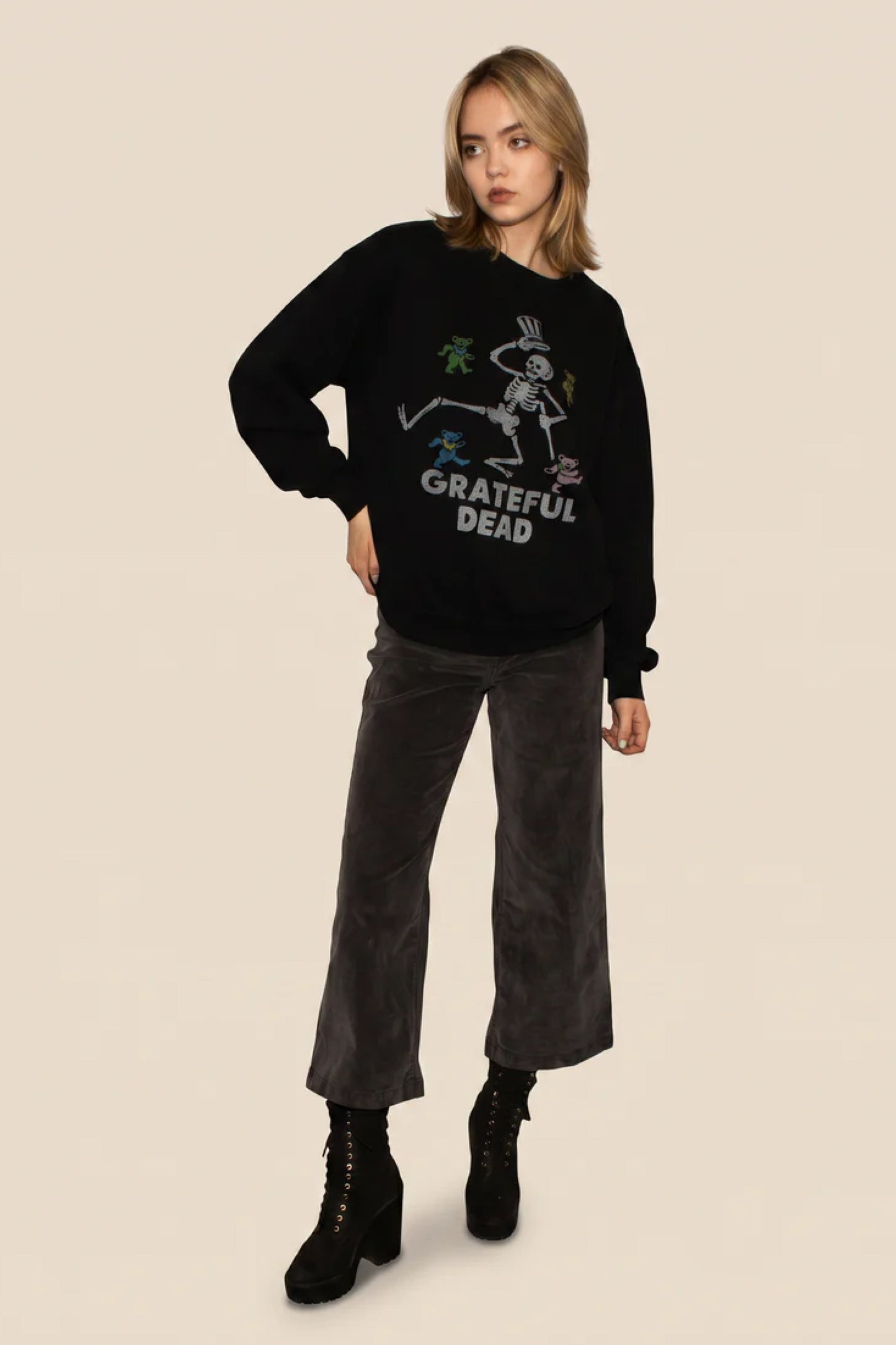 The Grateful Dead Trucking Womens Crewneck Sweatshirt Black Officially Licensed