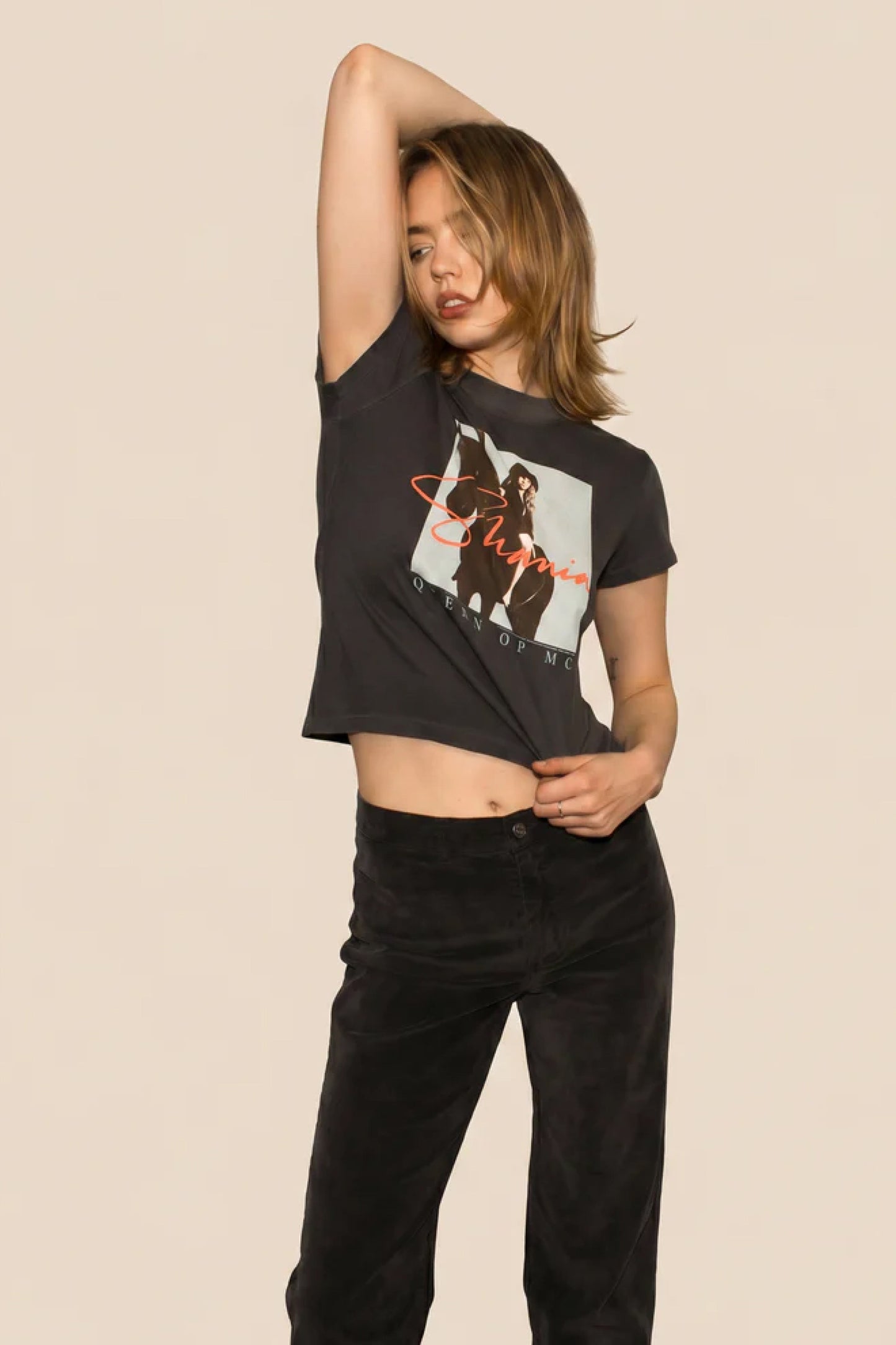 Shania Twain Queen of Me Crop Tee Womens T Shirt Grey Officially Licensed