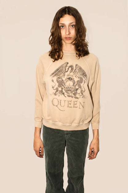 Queen Crest Womens Pullover Crewneck Sweatshirt Tan Officially Licensed