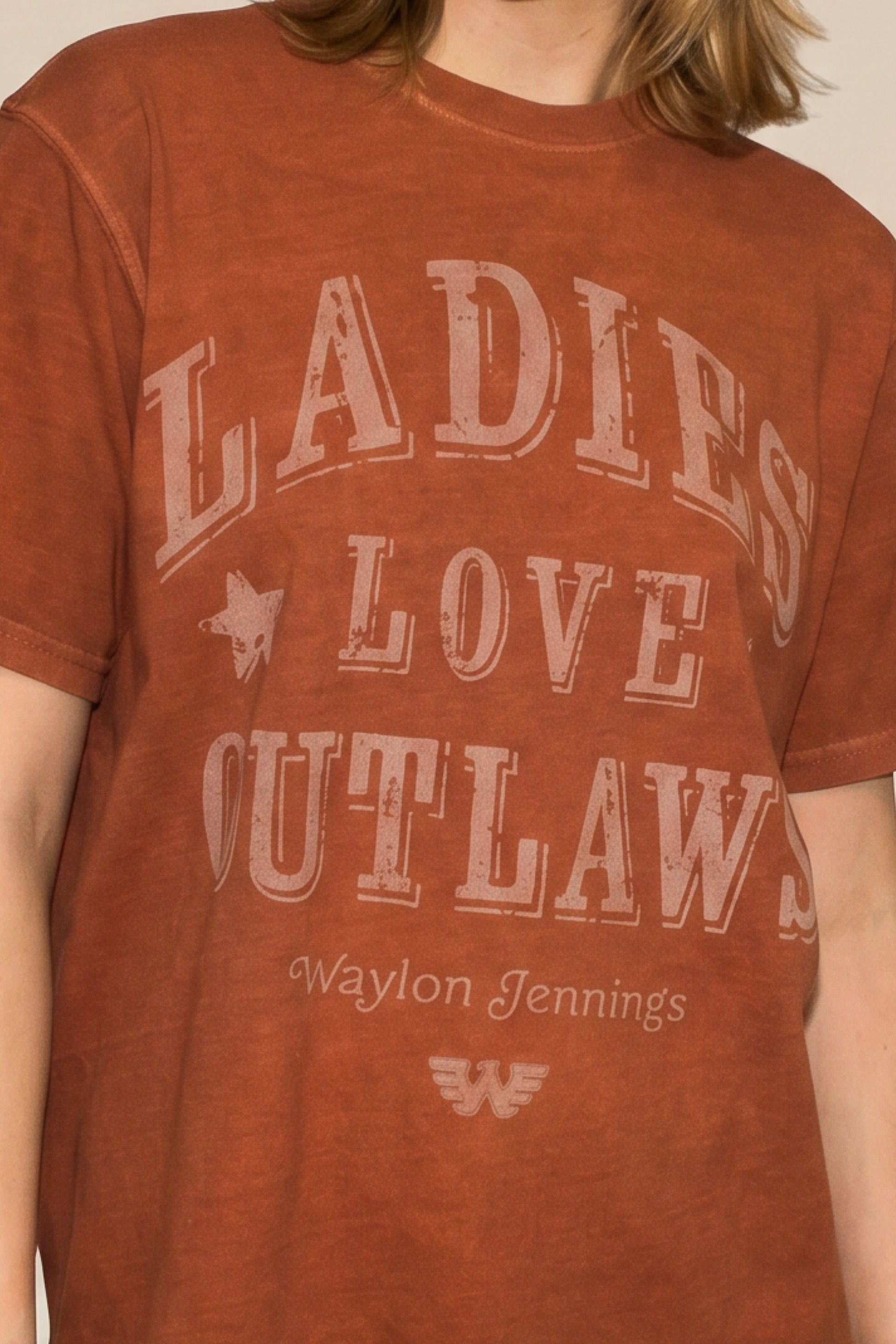 Waylon Jennings Love Outlaws Tee Womens T Shirt Orange Officially Licensed