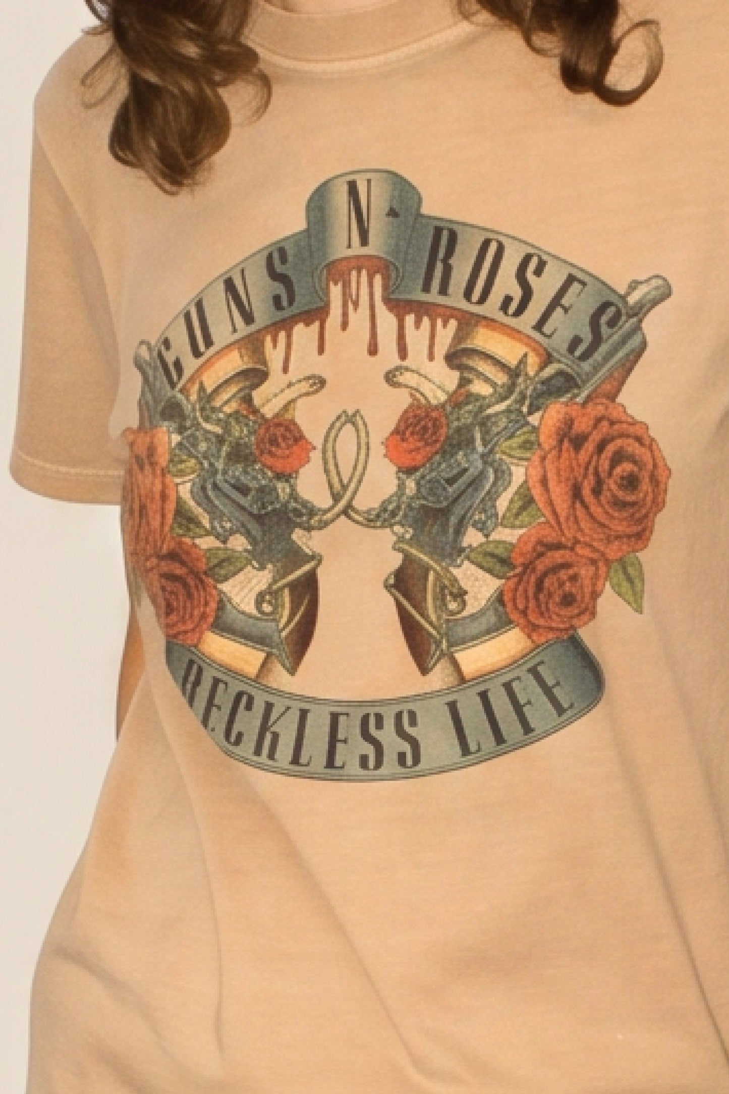 Guns N Roses Reckless Tee Womens T Shirt Tan Officially Licensed