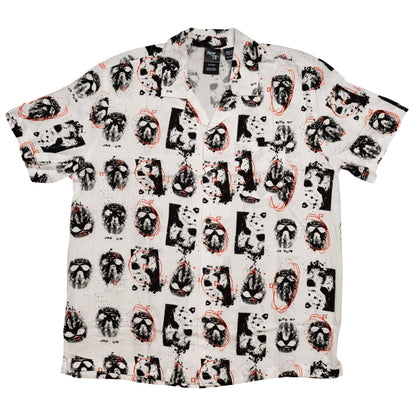 Friday The 13th Jason Rayon Button up Shirt SS Mask Scribble White