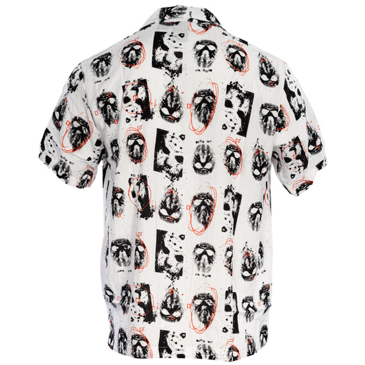Friday The 13th Jason Rayon Button up Shirt SS Mask Scribble White