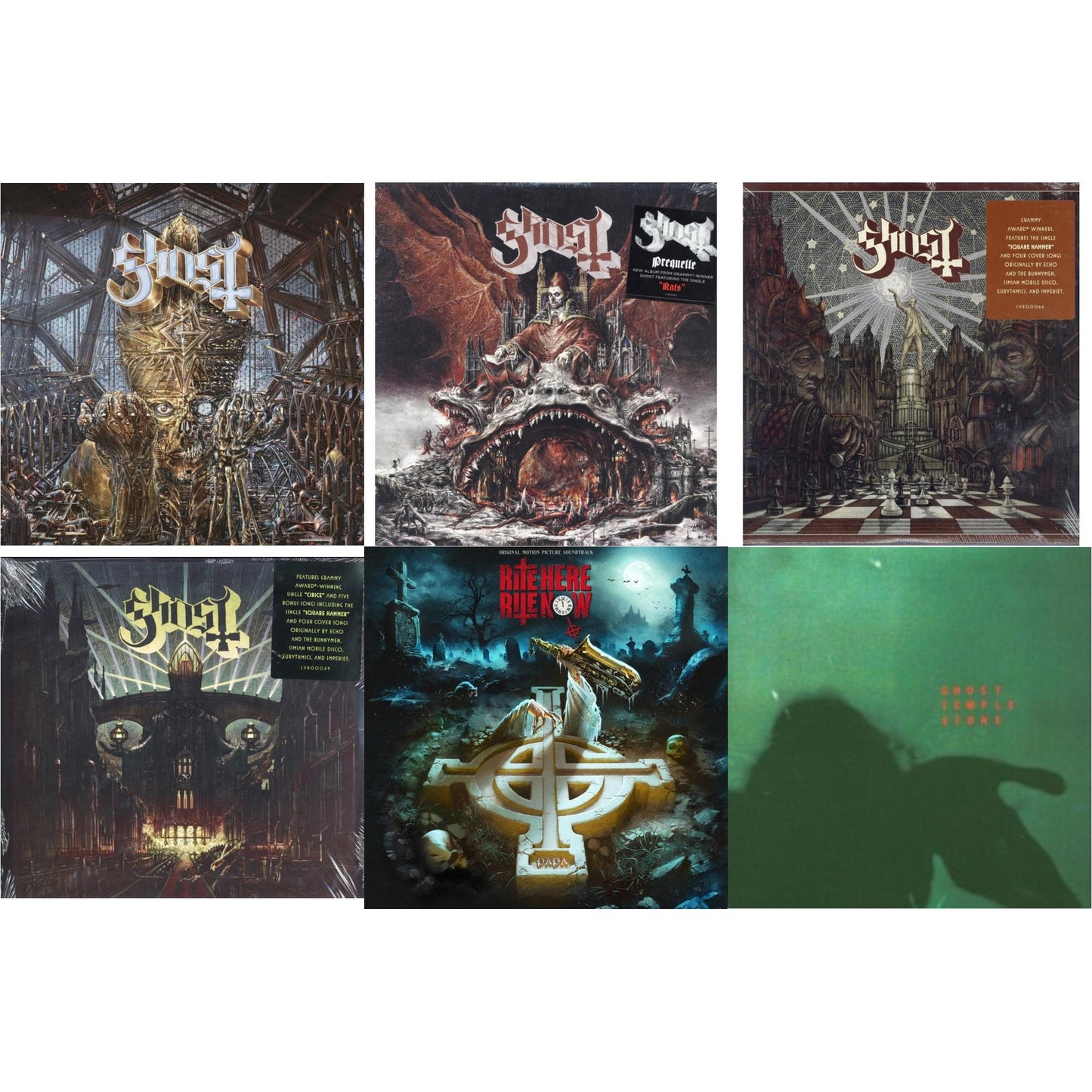 Ghost - Temple Stone (Clear Green LP Vinyl) & Meliora (Deluxe Edition) & Popestar & Prequelle (LP) & Impera & Rite Here Rite Now (Ost) (2LP)