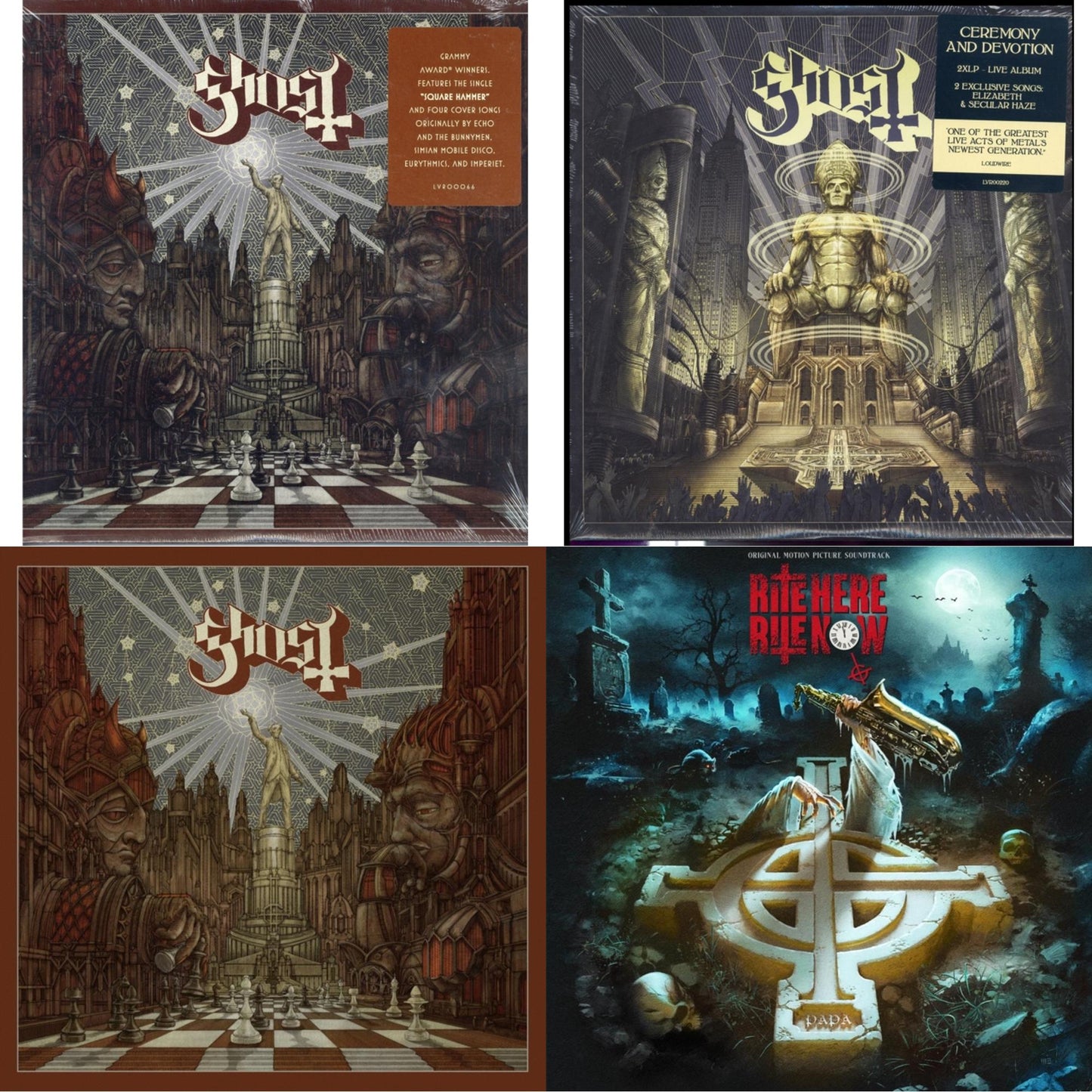 Ghost - Popestar & Ceremony & Devotion (2LP) & Popestar (Grey Smoke LP Vinyl) & Rite Here Rite Now (Ost) (2LP)