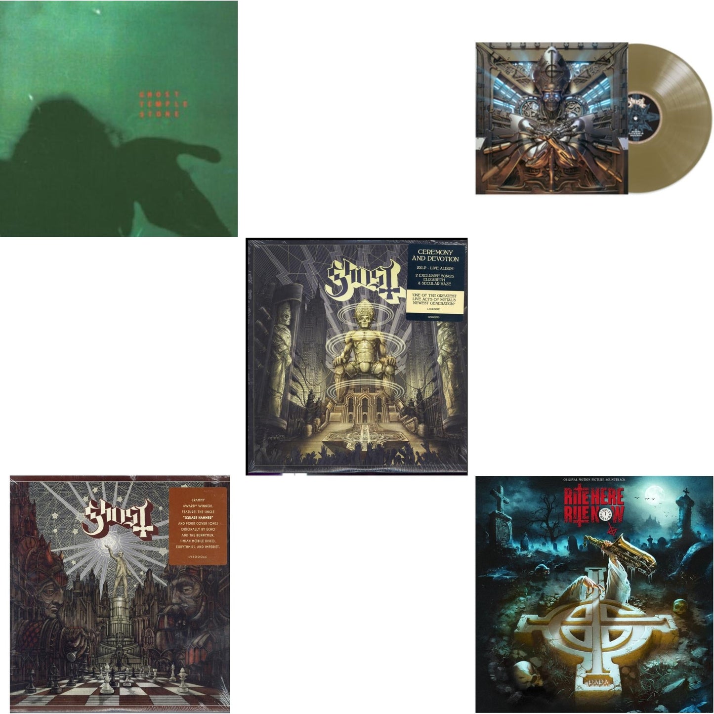 Ghost - Temple Stone (Clear Green LP Vinyl) & Popestar & Ceremony & Devotion (2LP) & Phantomime (Gold LP Vinyl) & Rite Here Rite Now (Ost) (2LP)