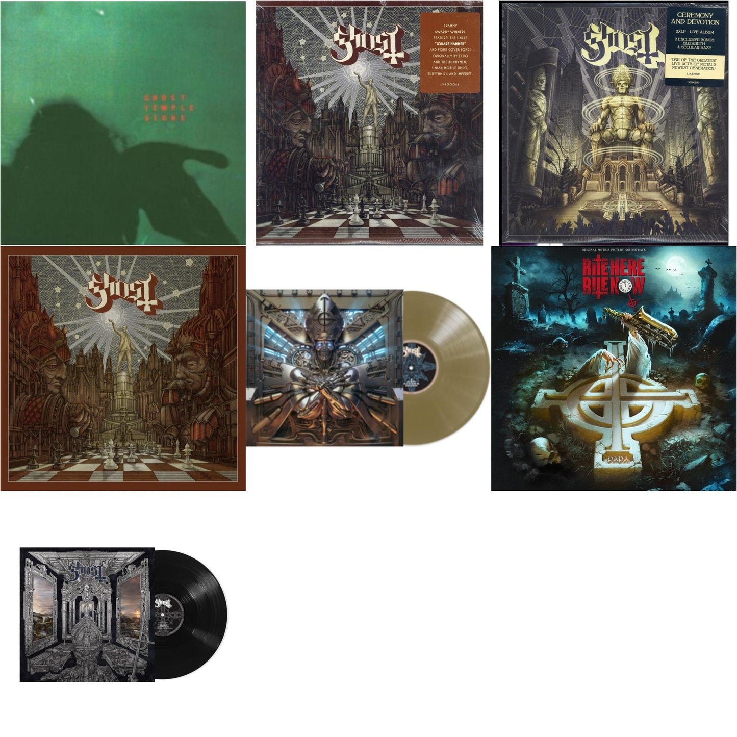 Ghost - Temple Stone (Clear Green LP Vinyl) & Popestar & Ceremony & Devotion (2LP) & Popestar (Grey Smoke LP Vinyl) & Phantomime (Gold LP Vinyl) & Rite Here Rite Now (Ost) (2LP) & Skeleta